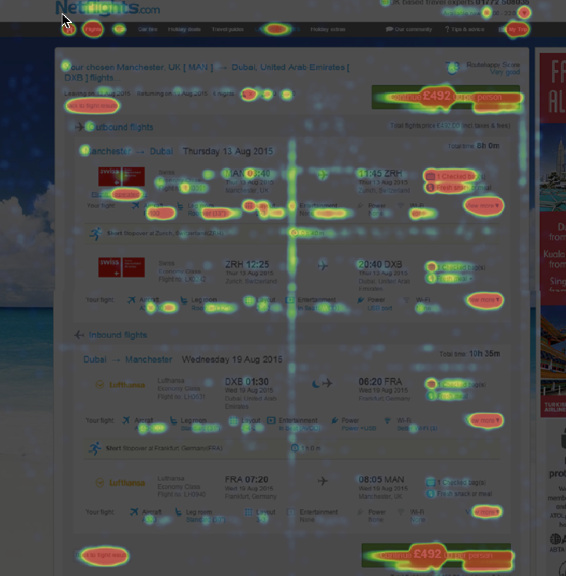 Post-launch eye-tracking heatmap over the search results page, showing where attention concentrated