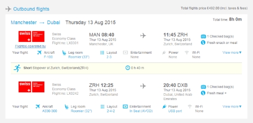 Control: standard outbound flights list, no Flight Facts scoring shown