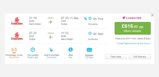 Control: flight result with price and fare details only